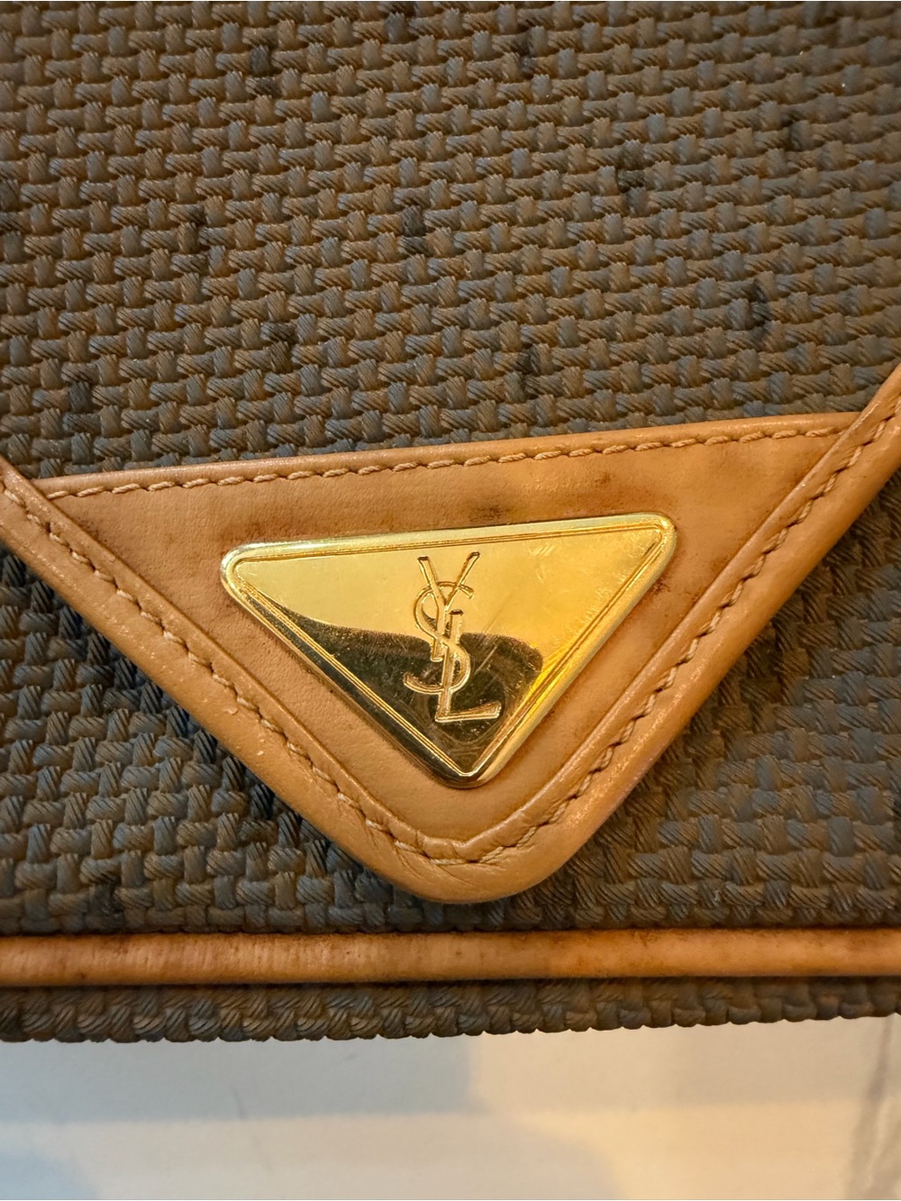 Yves Saint Laurent Brown Canvas Envelope Crossbody with Tan Trim - Picture 3 of 8